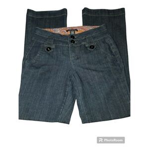 Roz Ali Jeans Womens 6  Black Denim Flare Mid Rise Stretch Buttons
Retro